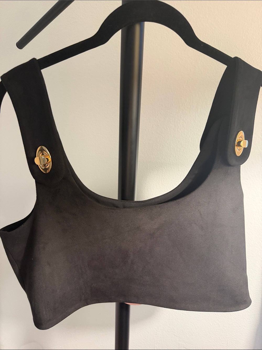 Alexis Black Cropped Tank with Gold Turn-Lock Hardware